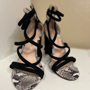 Strappy Snakeskin & Black Block Heels - Cage Sandals Size 39